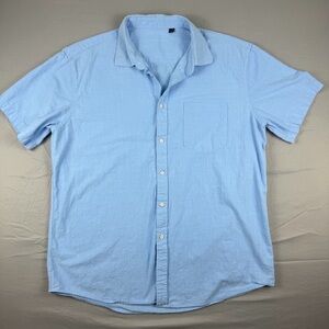 J.VER Mens Linen Short Sleeve Casual Lightweight Button Down Beach Shirt Blue XL